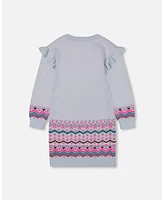 Deux par Little Girls Intarsia Knit Dress Light Blue - Toddler|Child