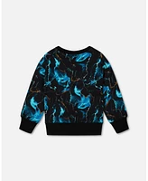 Deux par Big Boys Printed Fleece Sweatshirt Blue Storm