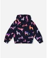 Deux par Big Girls Hooded Sweatshirt Navy Printed Unicorn