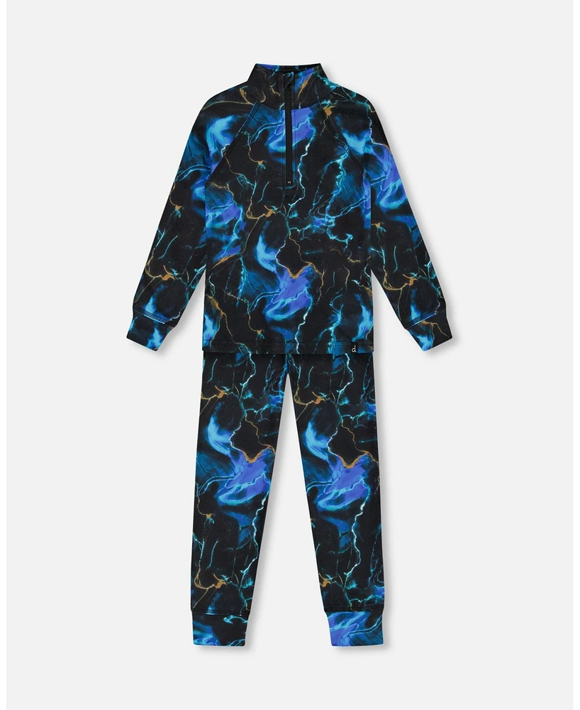 Deux par Big Boys Two Piece Thermal Underwear Set Black Printed Storm