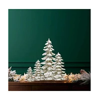 Slickblue Frosted Pine Tree Decor with Silver Finish (Set of 4)