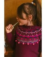 Deux par Little Girls Fairisle Sweater Burgundy - Toddler|Child