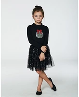 Deux par Big Girls T-Shirt With Frill And Print Black