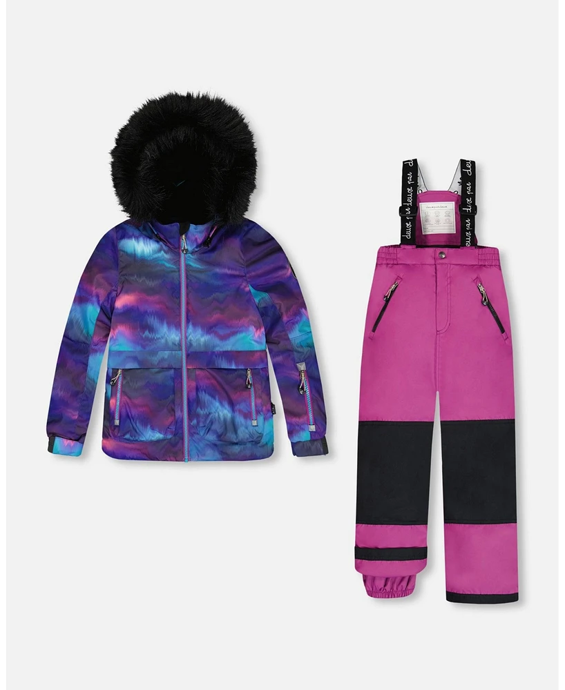 Deux par Big Girls Two Piece Snowsuit Printed Purple Aurora Borealis