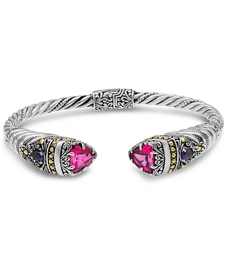 Devata Pink Topaz & Bali Uluwatu Cuff Bracelet in Sterling Silver and 18K Gold