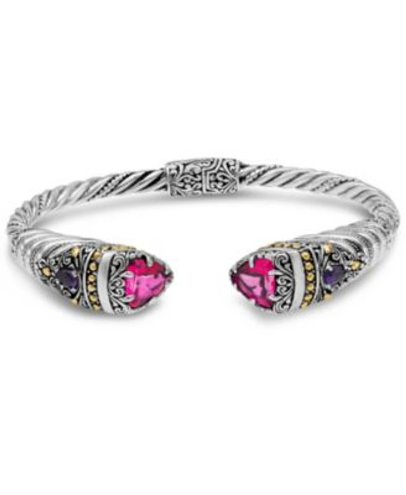 Devata Pink Topaz Bali Uluwatu Cuff Bracelet In Sterling Silver 18k Gold