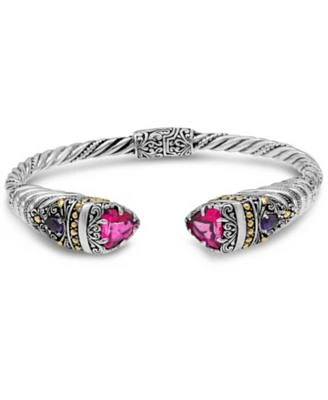 Devata Pink Topaz Bali Uluwatu Cuff Bracelet In Sterling Silver 18k Gold