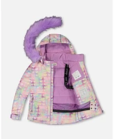 Deux par Big Girls Two Piece Snowsuit Solid Pant Lilac With Jacket Printed Hearts