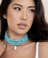 Ettika Triple Strand Turquoise Statement Necklace with Cultivated Pearl Dangle