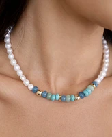 Ettika Cultivated Pearl Beaded Blue Mixed Gemstone Necklace