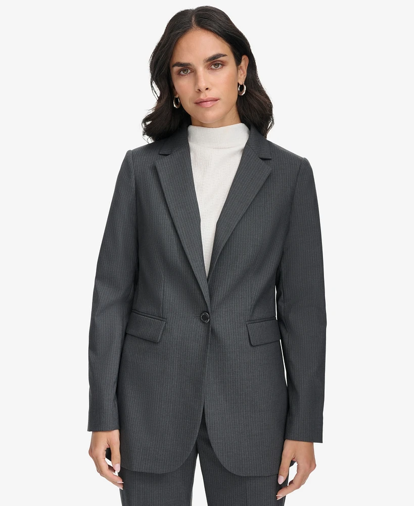 Calvin Klein Petite Pinstriped One-Button Jacket