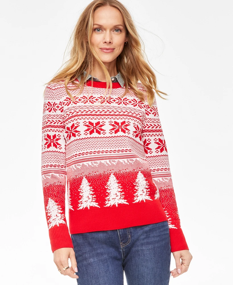 Holiday Lane Women's Fair Isle Print Sweater, Created for Macy's