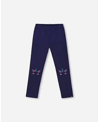 Deux par Big Girls Organic Cotton Legging With Knee Print Navy