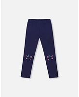 Deux par Big Girls Organic Cotton Legging With Knee Print Navy