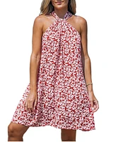 Cupshe Women's Red Floral Ditsy Twisted Halterneck Mini Beach Dress