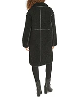 Karl Lagerfeld Paris Women's Faux-Leather-Trim Teddy Coat