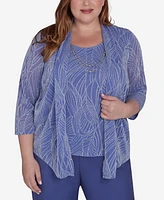 Alfred Dunner Plus Size Worth Avenue Shimmer Leaf Two In One Top With Necklace