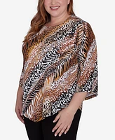 Alfred Dunner Plus Size Rue Rivoli Diagonal Animal Print Top With Necklace