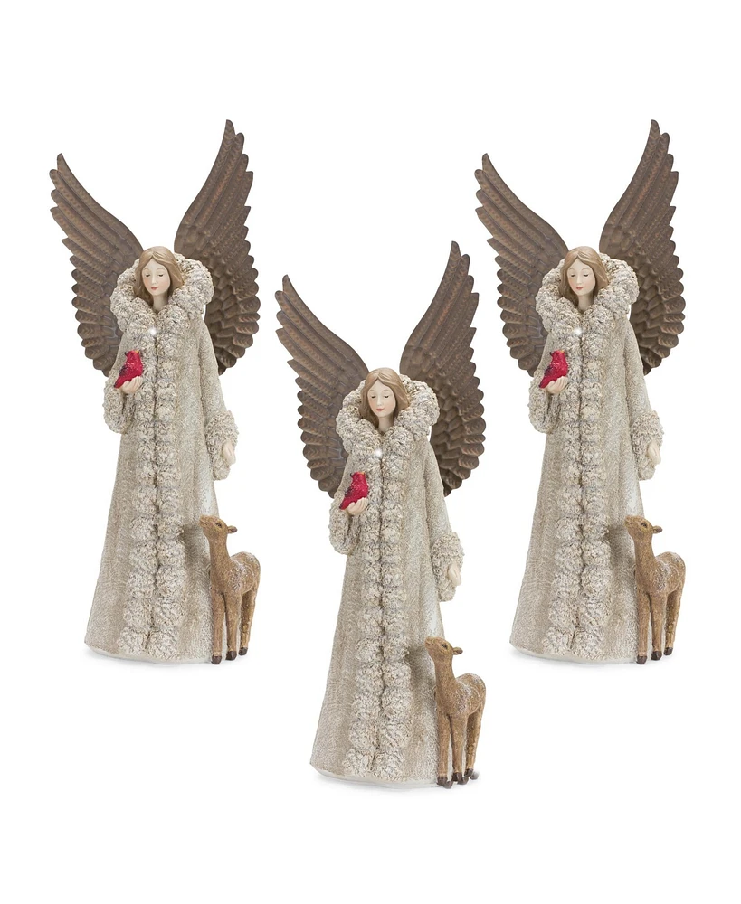 Slickblue Winter Angel Figurine With Deer And Bird Accent (Set of 3)