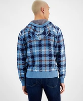 Sun + Stone Men's Hooded Plaid Sweater, Created for Macy's