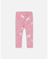 Deux par Little Girls Printed Leggings Pink With Unicorn - Toddler|Child