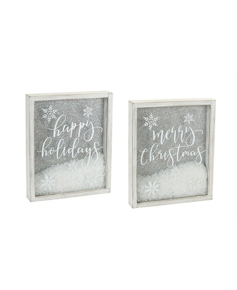 Slickblue Christmas Sentiment Box Frame With Snow (Set of 2)