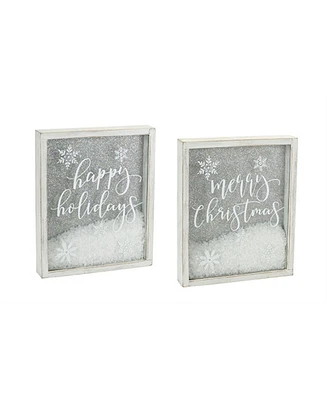 Slickblue Christmas Sentiment Box Frame With Snow (Set of 2)