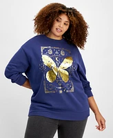 Rebellious One Trendy Plus Gold Metallic Butterfly-Graphic Sweatshirt