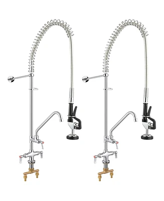 Aquaterior Wall Mount Commercial Faucet w/ Pre-Rinse Pull Down Sprayer 2 Pack