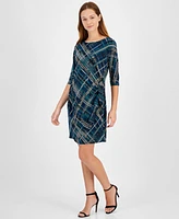 Robbie Bee Petite 3/4-Sleeve Gathered-Waist Jersey Shift Dress