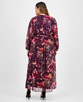 Robbie Bee Plus Printed Surplice Wrap Maxi Dress