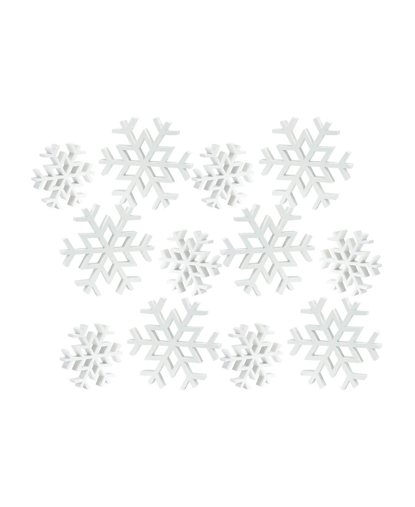 Slickblue Traditional White Wood Cut Out Snowflake Decor (Set of 12)