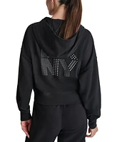 Dkny Sport Women's Rhinestone Logo Full-Zip Hoodie