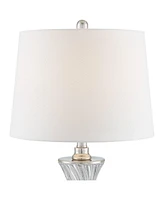 Regency Hill Luca Modern Table Lamps 25.5" High Set of 2 with Usb Charging Port Glass Chrome Silver Metal White Fabric Drum Shade for Living Room Bedr