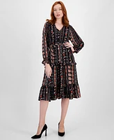 T Tahari Women's Printed Fit & Flare Tiered Midi Dress