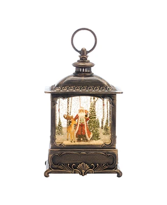 Slickblue Led Snow Globe Lantern With Santa And Deer 10.25"