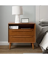 Hulala Home Kay Mid-century Modern 2 - Drawer Nightstand with Built-In Outlets