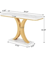 Tribesigns Modern Gold Console Table, 40 inch Narrow Entryway Foyer Table with Geometric Base, Rustic Hallway Accent for Living Room, Entrance