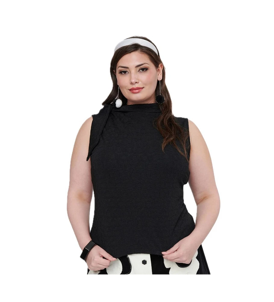 Smak Parlour Plus Roll Cowl Neck Tie Sleeveless Knit Top