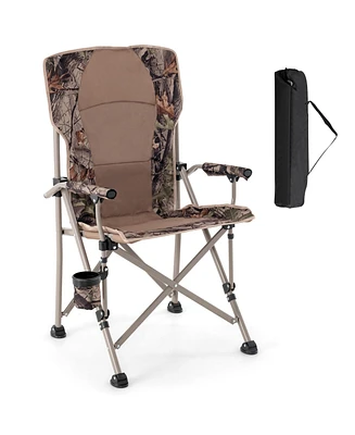 Gymax Portable Folding Arm Chair Heavy Duty 400 lbs with Cup Holder for Camping