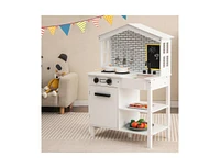 Slickblue Kids Wooden Kitchen Play Set with Storage Shelves and Accessories-White