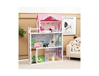 Slickblue Wooden Dollhouse with Working Elevator and Rotatable Staircase-Pink