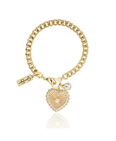 Jessica Simpson Womens Heart Charm Bracelet - Gold-Tone Charm Bracelet with Rhinestone Embellishments