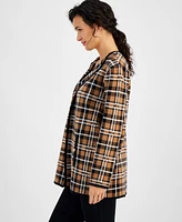 Kasper Women's Plaid Collarless Long-Sleeve Sweater