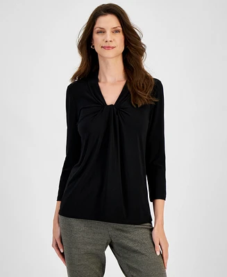 Kasper Women's Knot-Front 3/4-Sleeve Blouse