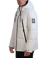 Karl Lagerfeld Men's Hooded Puffer with Elongated Zipper Pockets