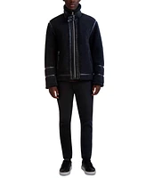 Karl Lagerfeld Men's Fleece Faux-Leather Trim Jacket