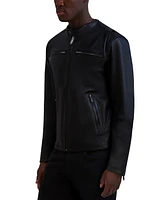 Karl Lagerfeld Men's Band-Collar Distressed Leather Jacket