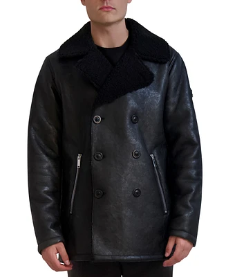 Karl Lagerfeld Men's Faux-Shearling Double-Breasted Car Coat