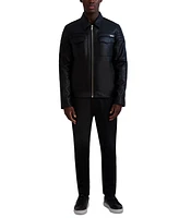 Karl Lagerfeld Men's Faux-Leather Full-Zip Trucker Jacket